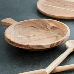 New CASA ACACIA CHIC Assiette Creuse Avec Manche Naturel