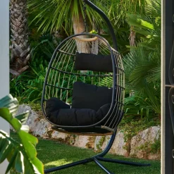 New CASA BAZAI Chaise Suspendue Avec Support Noir
