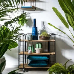 Outlet CASA OSLO Étagère Trolley 3 Tablettes Noir, Naturel