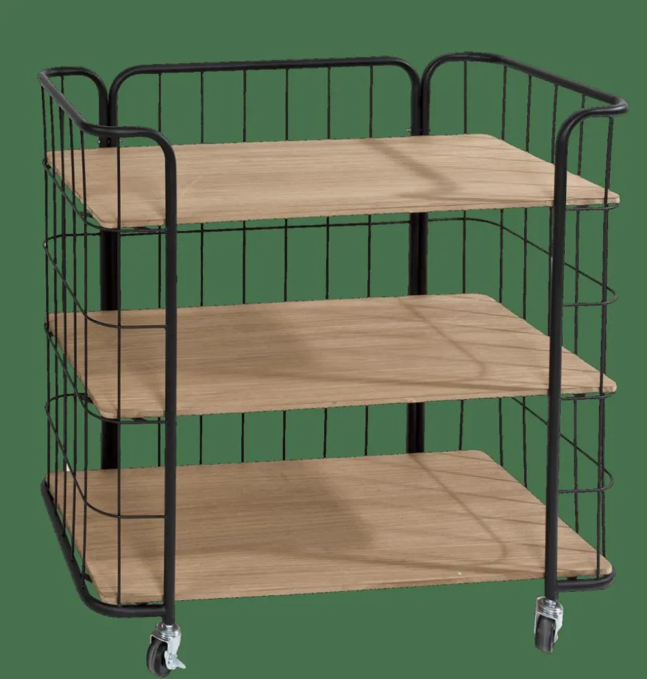 Outlet CASA OSLO Étagère Trolley 3 Tablettes Noir, Naturel