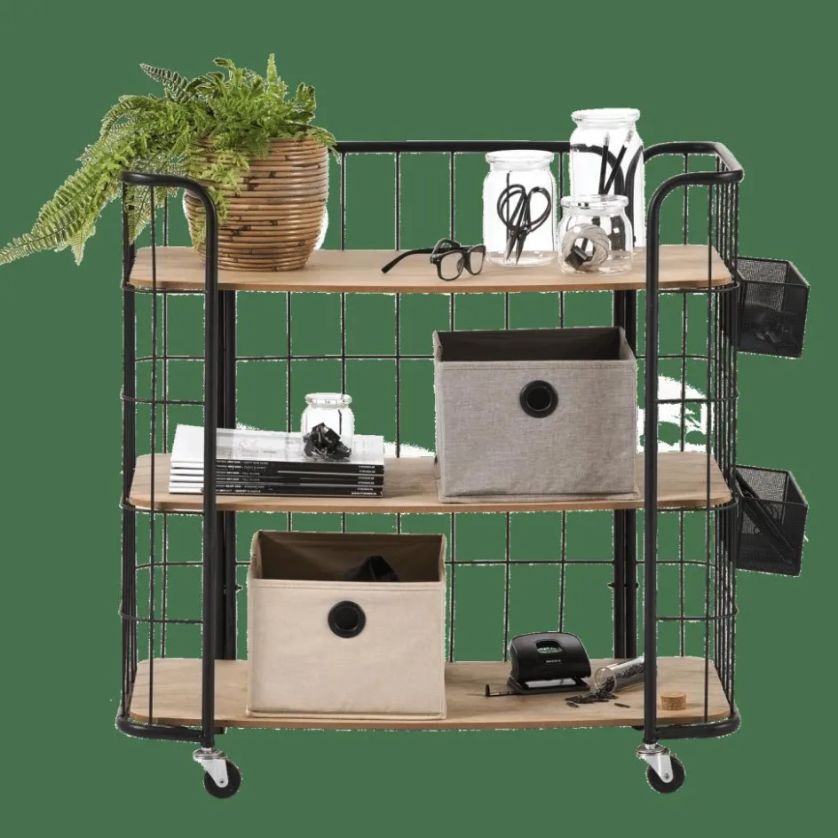 Outlet CASA OSLO Étagère Trolley 3 Tablettes Noir, Naturel