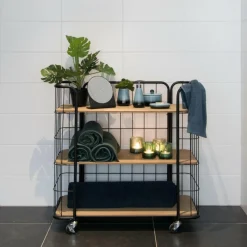 Outlet CASA OSLO Étagère Trolley 3 Tablettes Noir, Naturel