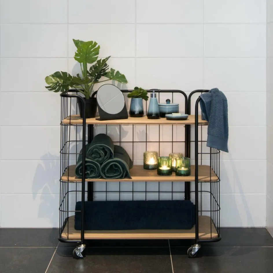 Outlet CASA OSLO Étagère Trolley 3 Tablettes Noir, Naturel