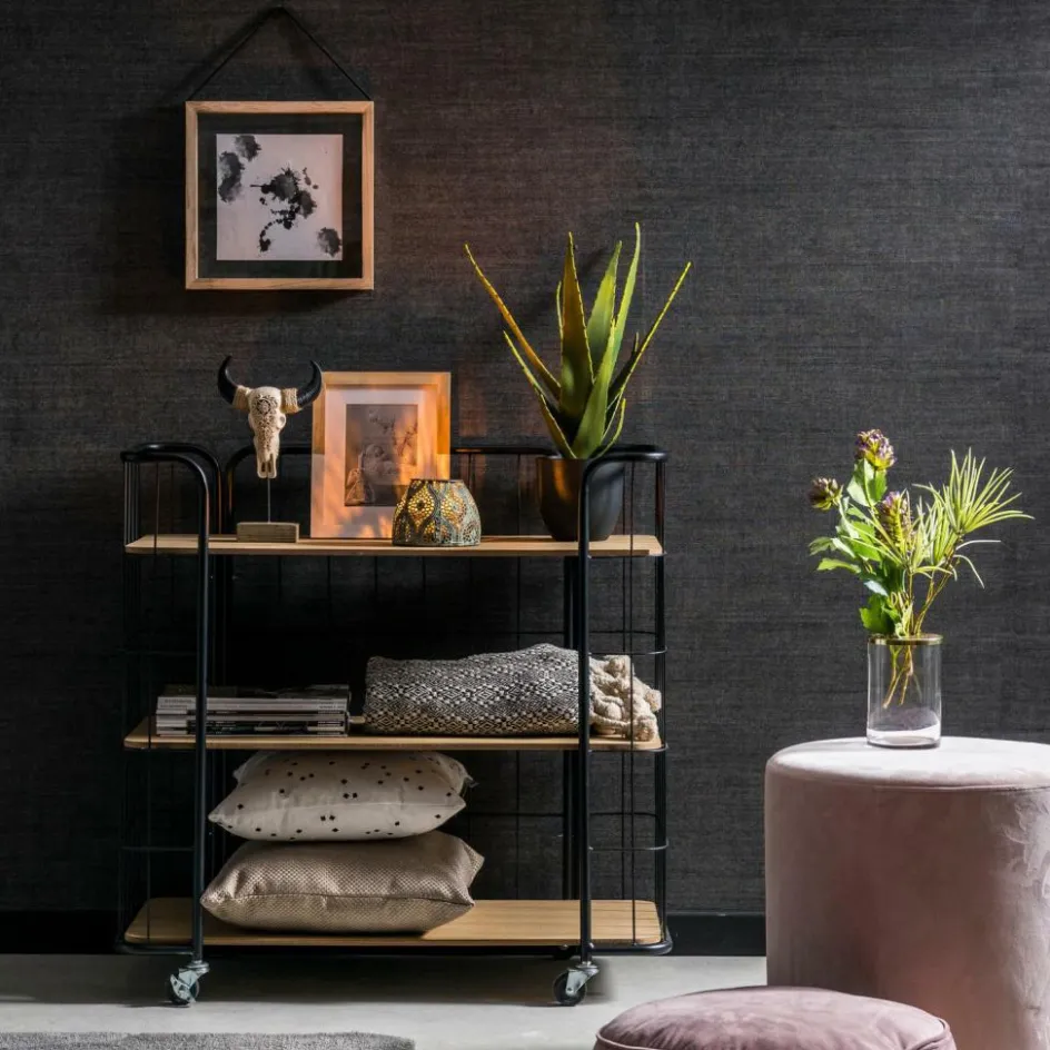 Outlet CASA OSLO Étagère Trolley 3 Tablettes Noir, Naturel