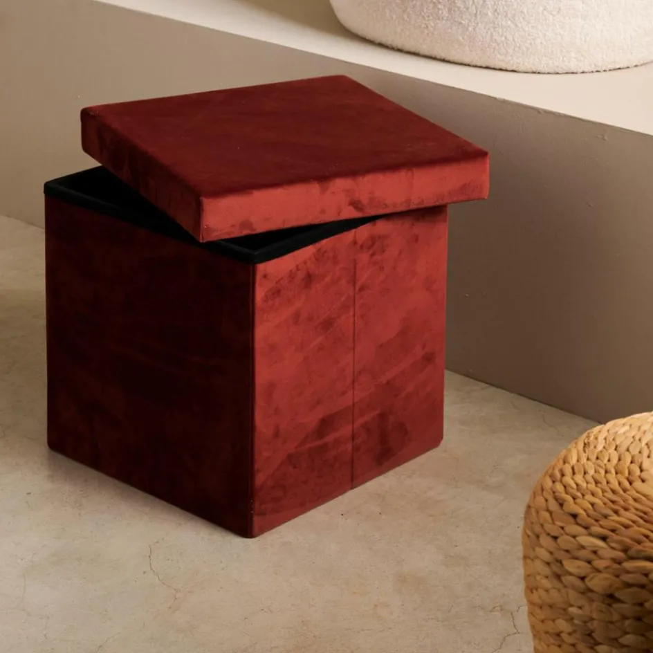 Best CASA STOR Pouf Pliable Avec Rangement Bordeaux